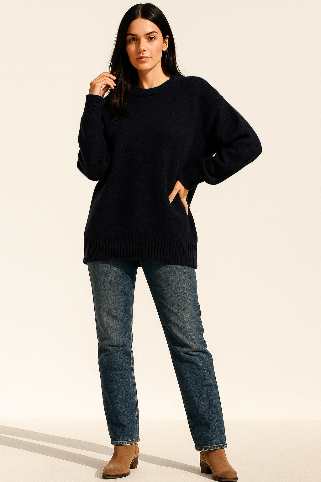 Black Essential Soft Knit Pullover Over Size Sweater