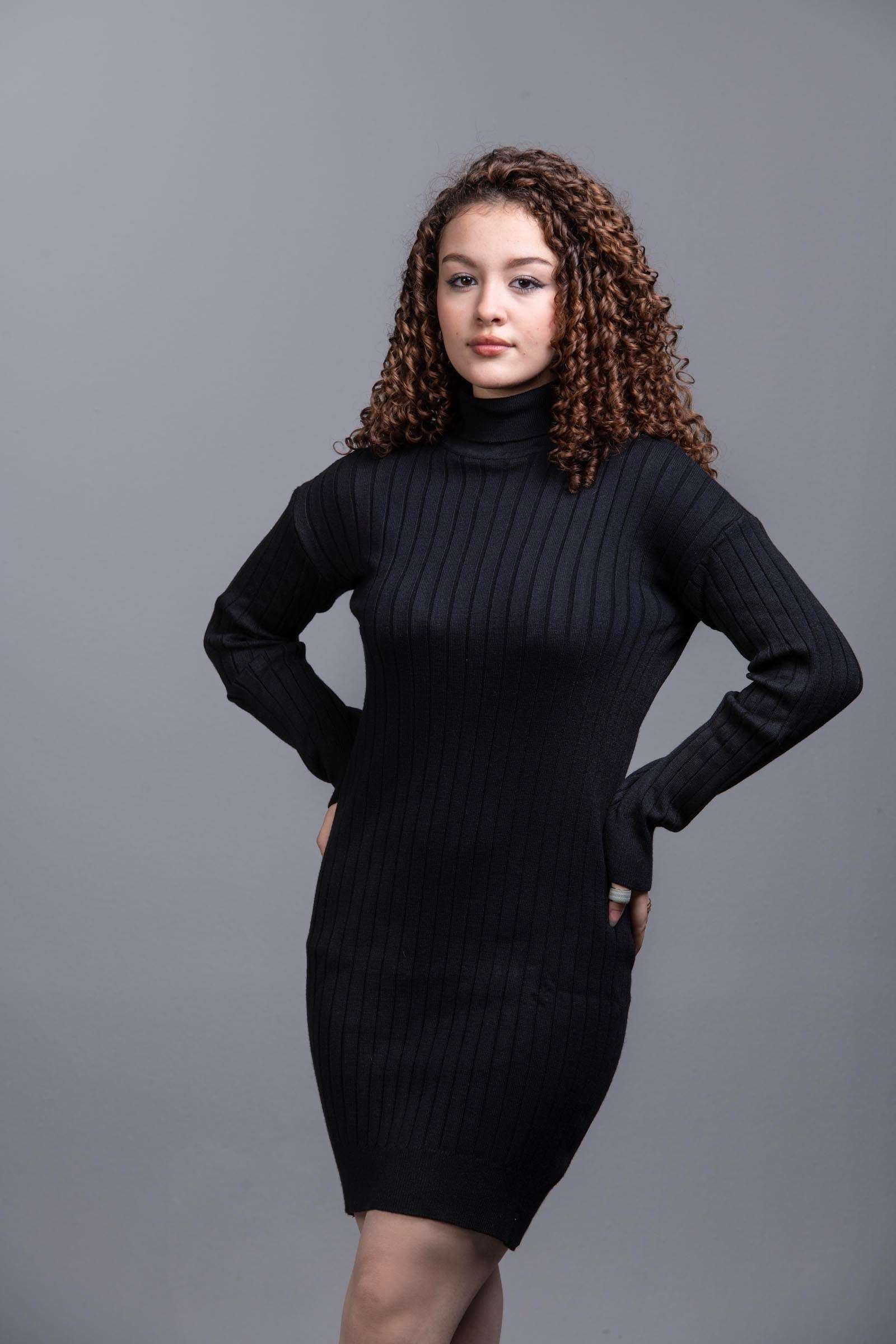 Basic Wear Club | Dress | Cotton |High Neck | Black Knit Mini Dress