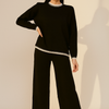 Black Two-Piece Knit Lounge Set with Contrast Trim