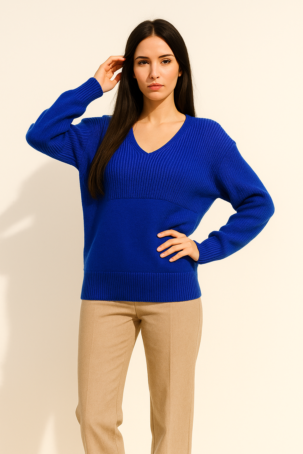 Blue Classic V-Neck Knit Sweater
