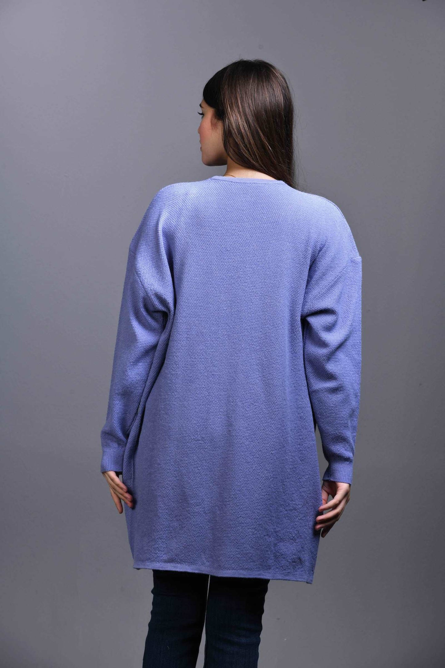 denim blue Open Knit Cardigan