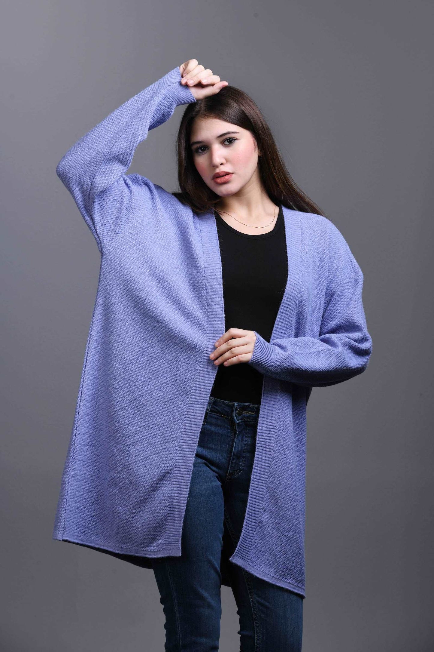 denim blue Open Knit Cardigan