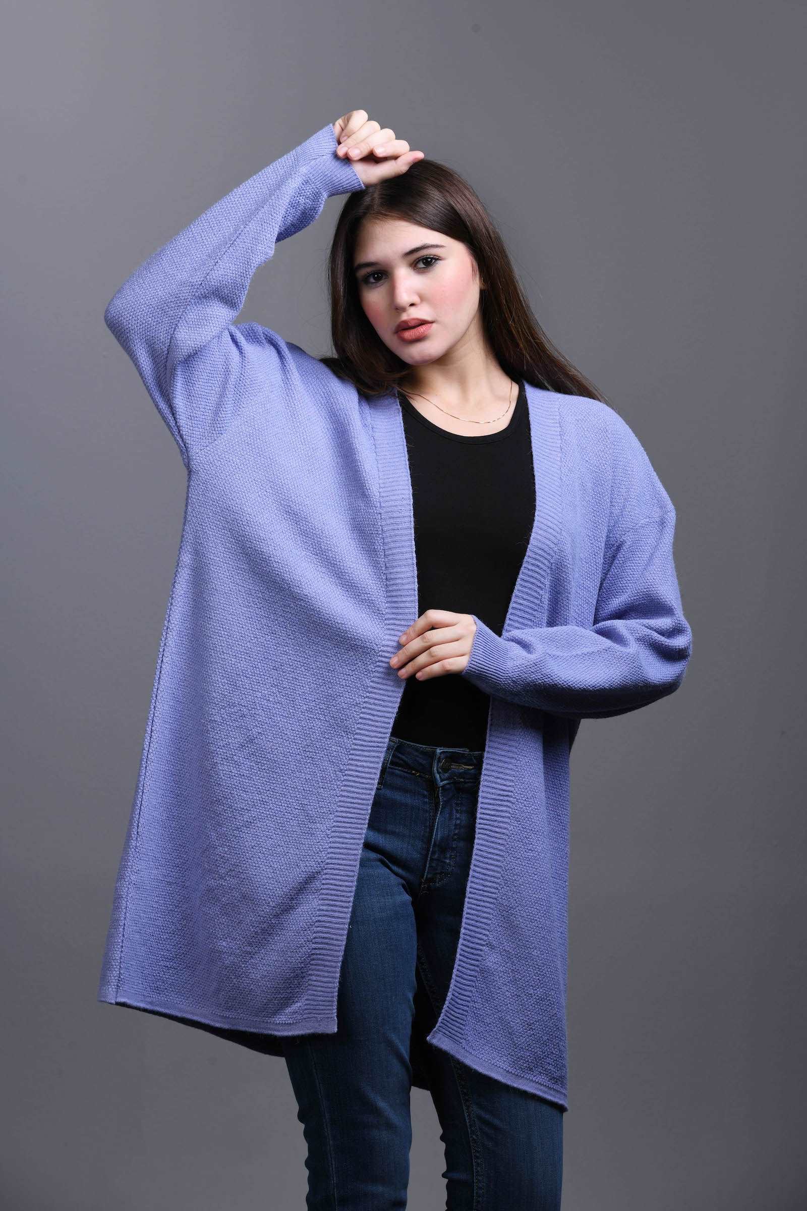 denim blue Open Knit Cardigan