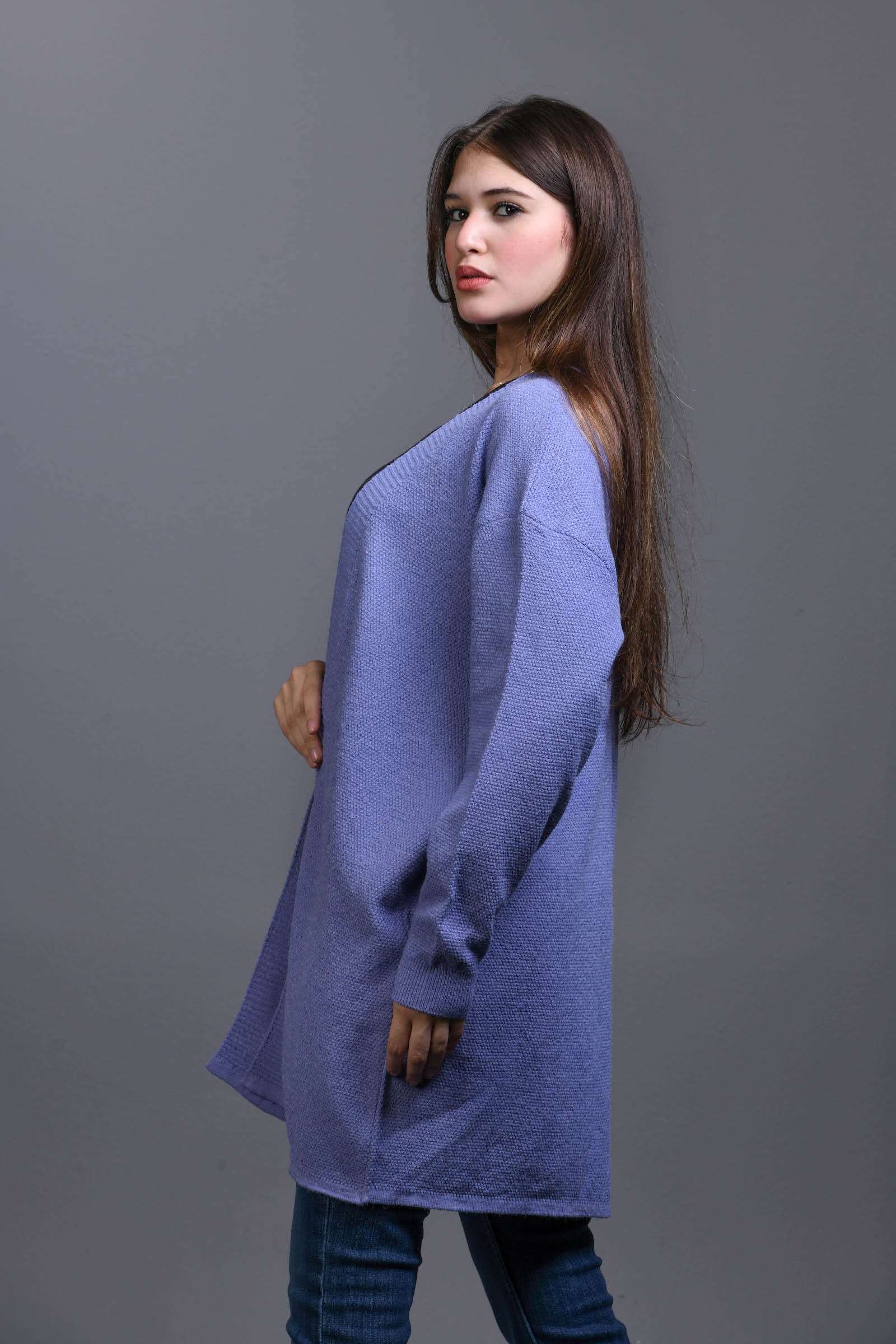 denim blue Open Knit Cardigan