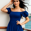 Blue | Plain Rayon Cotton Maxi Dress | Basic Wear Club