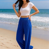 Blue Plain Rayon Cotton Pants | Basic Wear Club