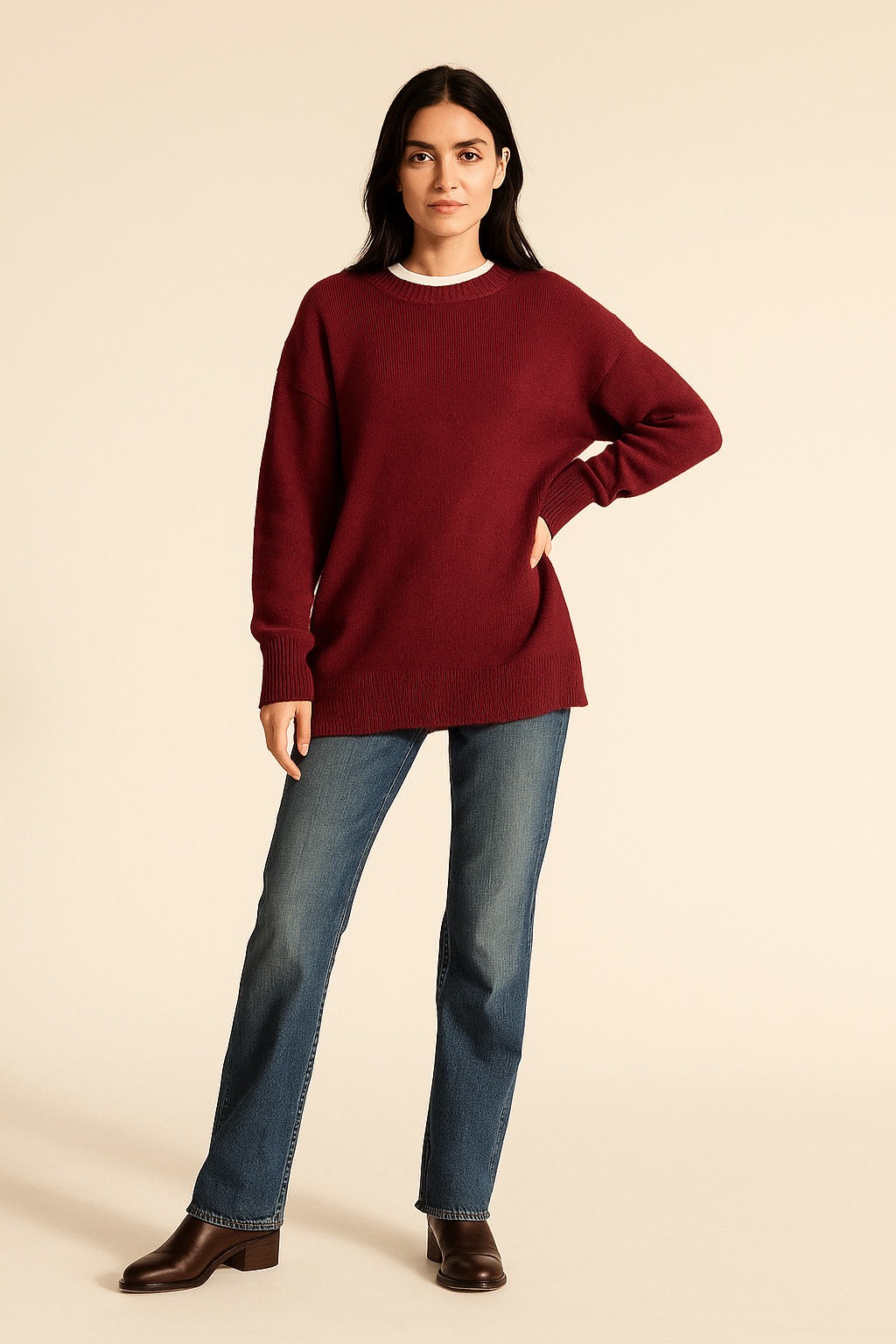 Burgundy Essential Soft Knit Pullover Over Size Sweater