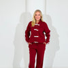 Burgundy Suede Tracksuit with Bow Accents
