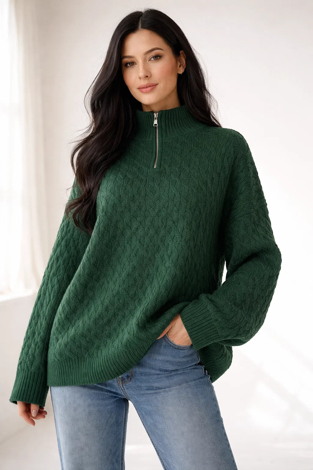 Cable Knit Quarter-Zip Sweater