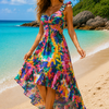 Basic Wear Club | Women's Printed Ruffle Trim High-Low dress  | One Size up to 85 kg