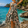 Basic Wear Club | Women's Ruffle Printed Trim High-Low dress | One Size up to 85 kg