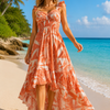 Basic Wear Club | Women's Printed Ruffle Trim High-Low dress  | One Size up to 85 kg