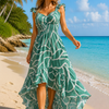 Basic Wear Club | Women's Ruffle Printed Trim High-Low dress | One Size up to 85 kg
