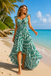 Basic Wear Club | Women's Ruffle Printed Trim High-Low dress | One Size up to 85 kg