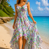 Basic Wear Club | Women's Printed Ruffle Trim High-Low dress  | One Size up to 85 kg