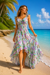 Basic Wear Club | Women's Printed Ruffle Trim High-Low dress  | One Size up to 85 kg