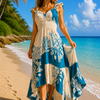 Basic Wear Club | Women's Printed Ruffle Trim High-Low dress  | One Size up to 85 kg