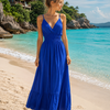 Women's Plain Tiered V-Neck Summer Maxi Dress | One Size up to 85 K | Basic Wear Club