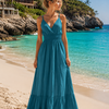 Women's Plain Tiered V-Neck Summer Maxi Dress | One Size up to 85 K | Basic Wear Club