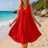 Basic Wear Club | Women's Plain Sleeveless V-Neck High-Low Midi Dress | One Size