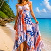 Basic Wear Club | Women's Floral Ruffle Trim High-Low dress | One Size up to 85 kg