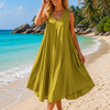 Basic Wear Club | Women's Plain Sleeveless V-Neck High-Low Midi Dress | One Size
