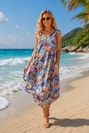 Basic Wear Club | Women's Loose Fit V-Neck Floral Printed Sundress | One Size (Fits Up to 85 KG)