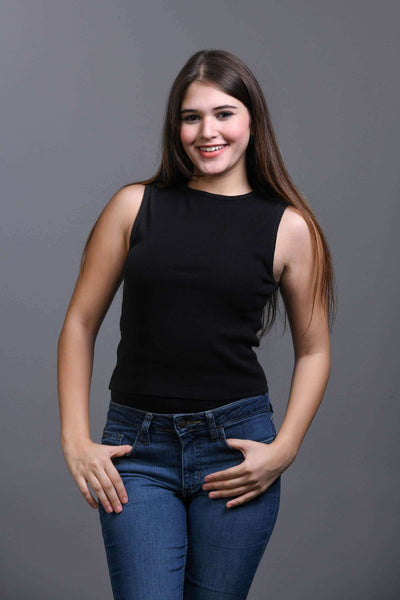 Cotton Lycra Sleeveless Top black front