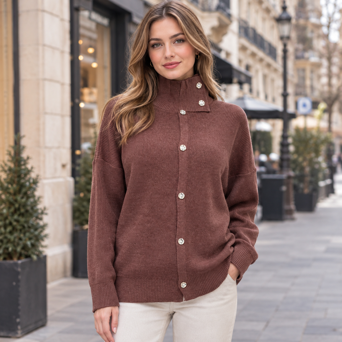 Basic Wear Club | Women's Button-Down High-Neck Sweater | Winter | Up to 90K