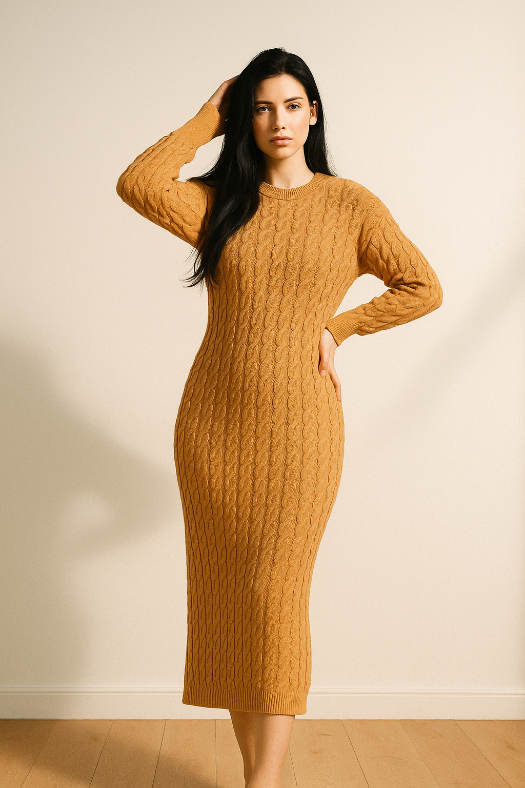 cable knit bodycon sweater dress Solid Cable Knit Bodycon Sweater Dress