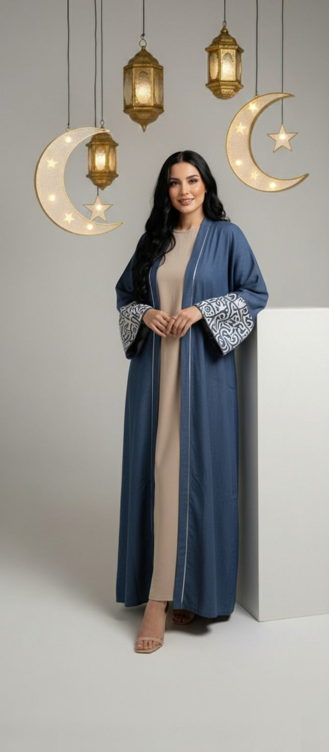 Cuff Embroidered Open Kaftan