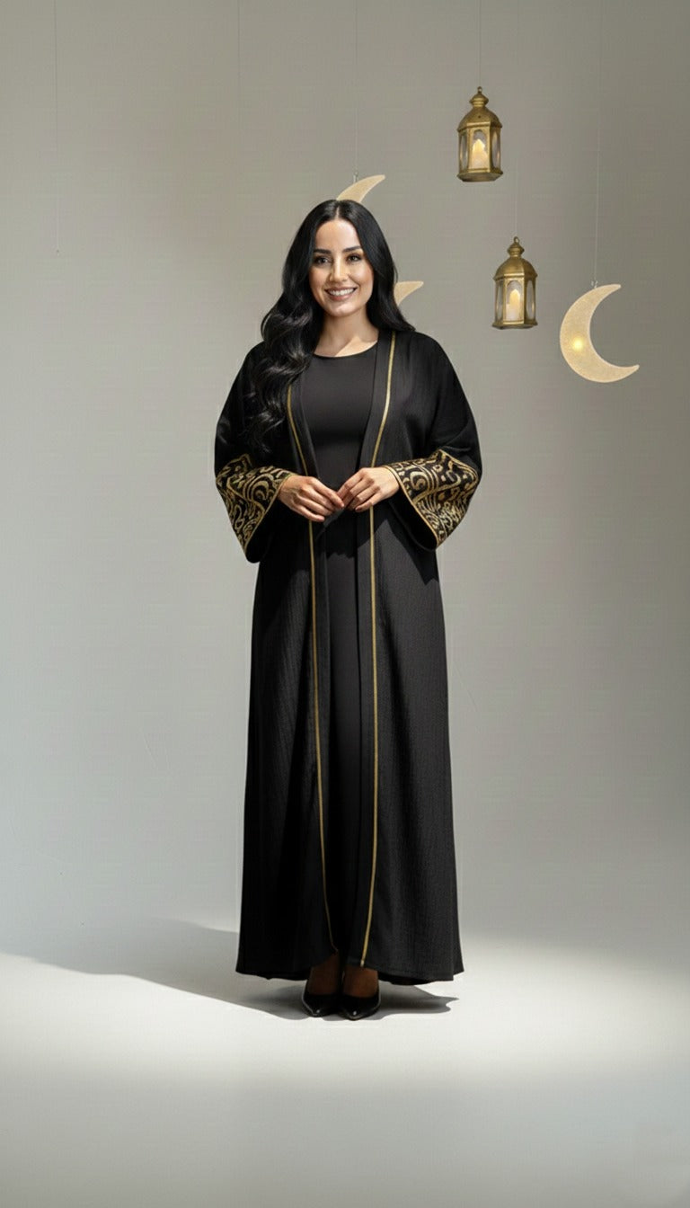 Cuff Embroidered Open Kaftan