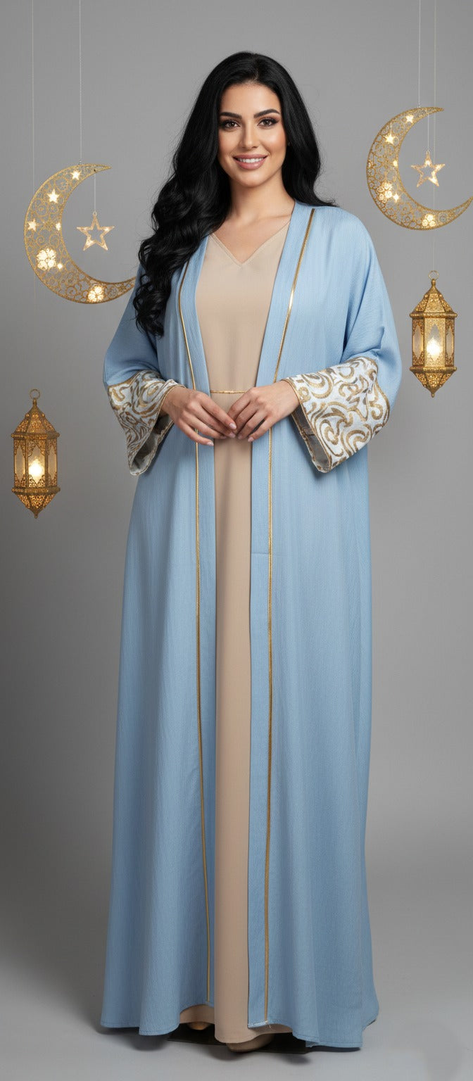 Cuff Embroidered Open Kaftan