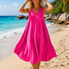 Basic Wear Club | Women's Plain Sleeveless V-Neck High-Low Midi Dress | One Size