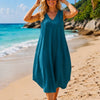 Basic Wear Club | Women's Plain Sleeveless V-Neck High-Low Midi Dress | One Size