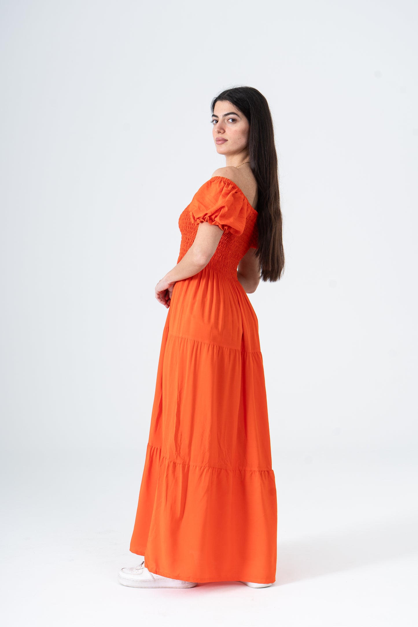 Plain Rayon Short Sleeves Maxi Dress