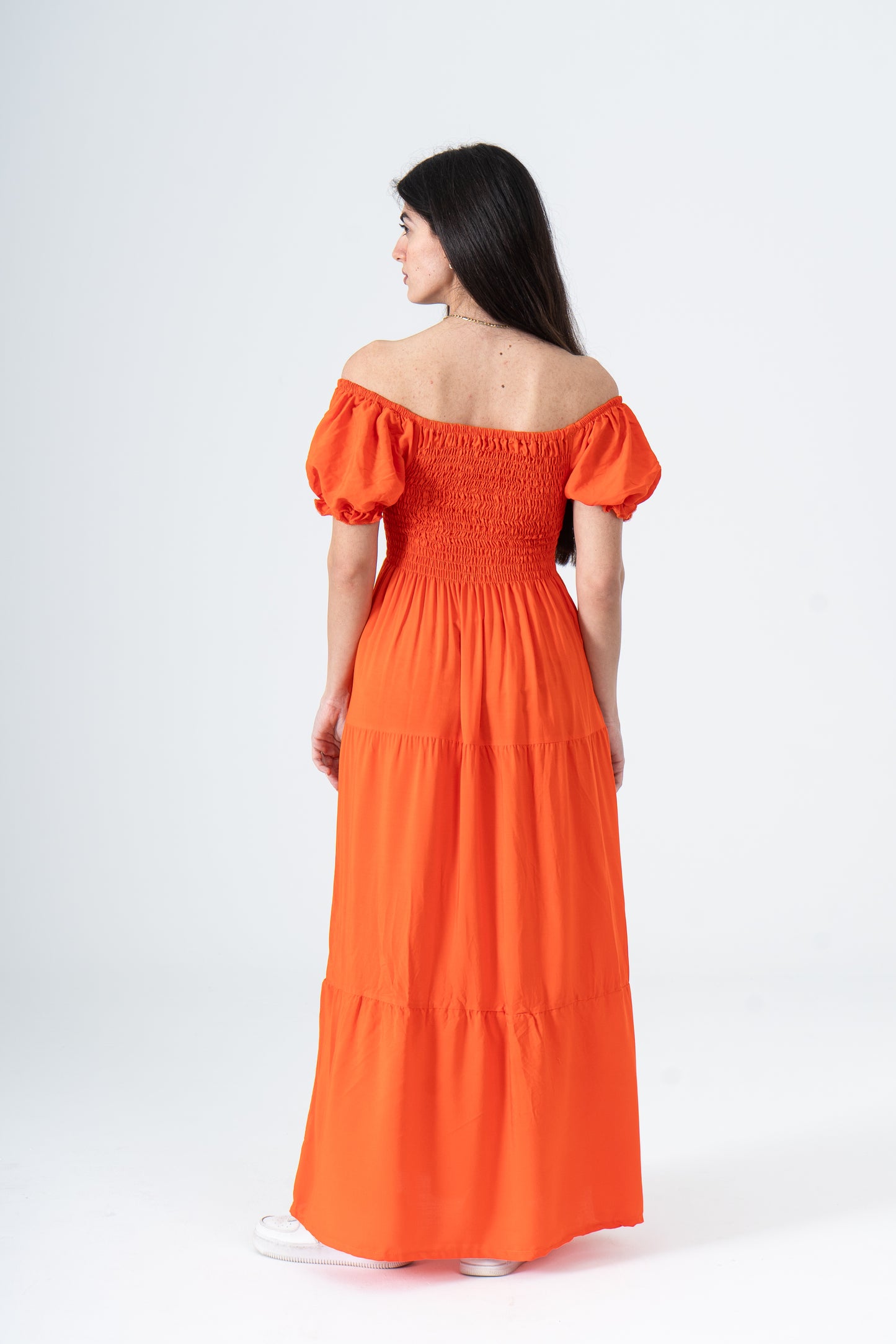 Plain Rayon Short Sleeves Maxi Dress