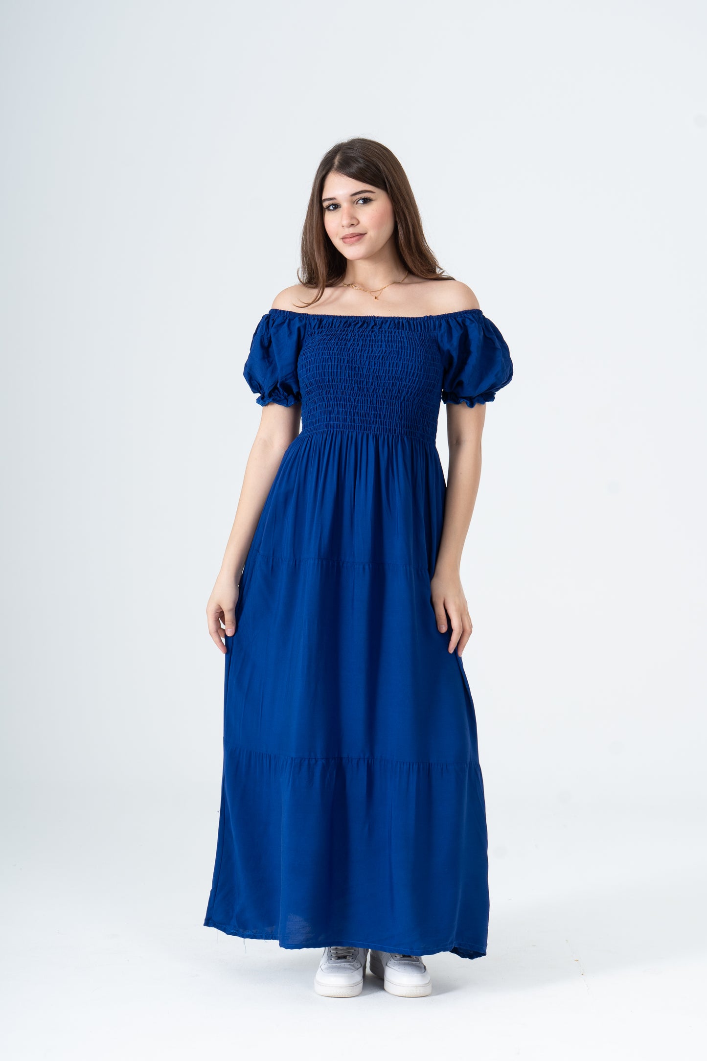 Plain Rayon Short Sleeves Maxi Dress