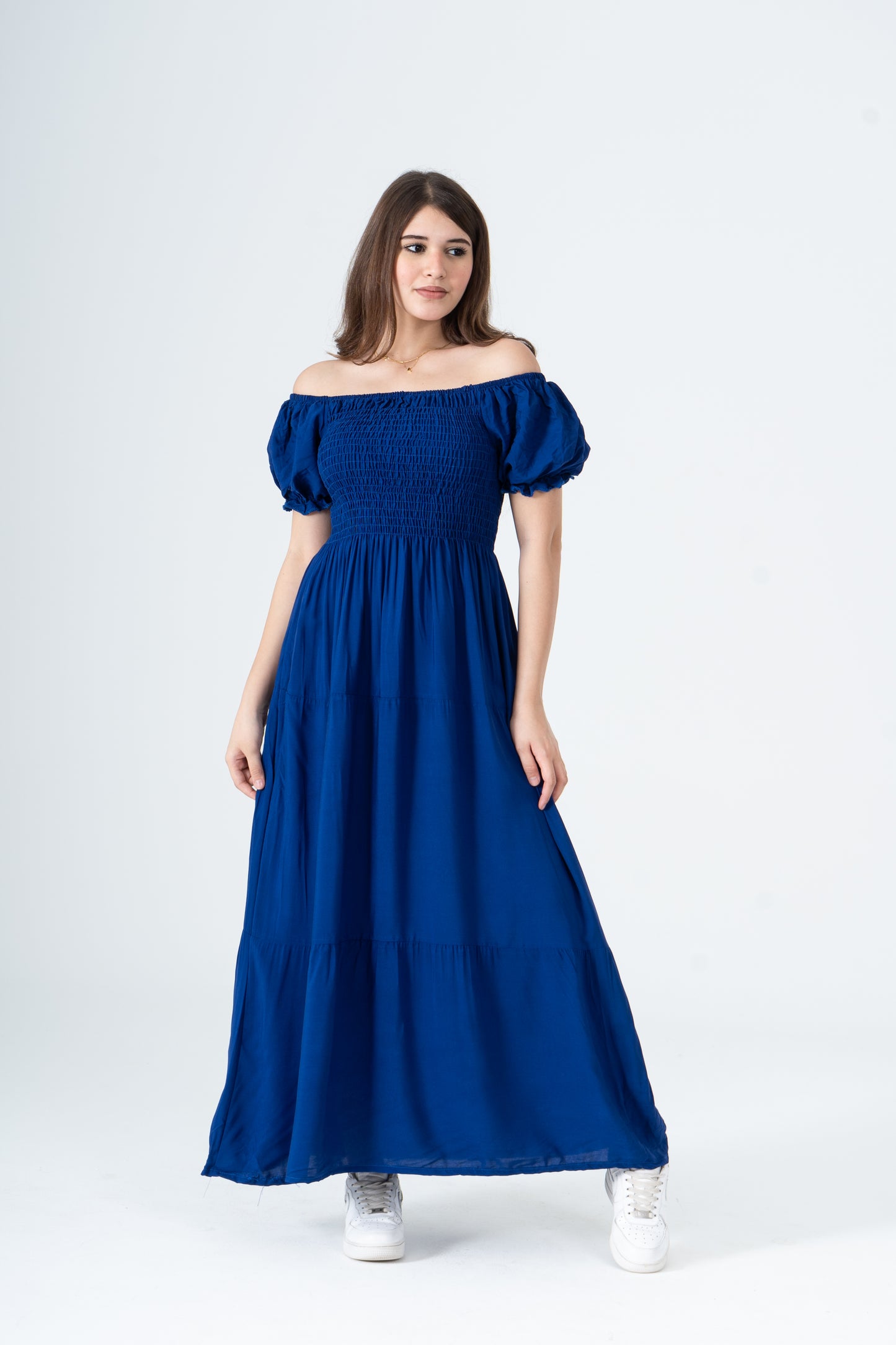 Plain Rayon Short Sleeves Maxi Dress