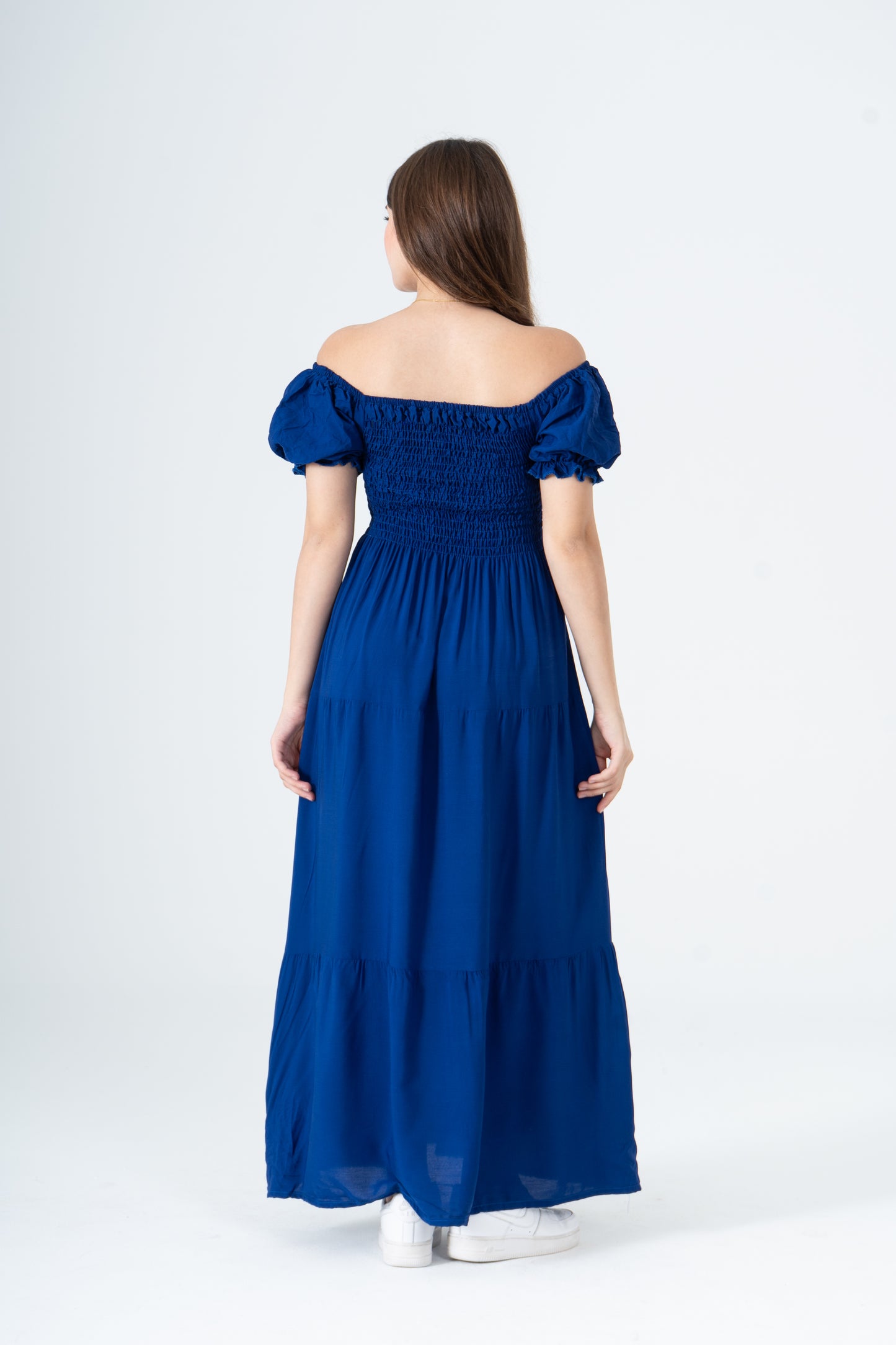 Plain Rayon Short Sleeves Maxi Dress