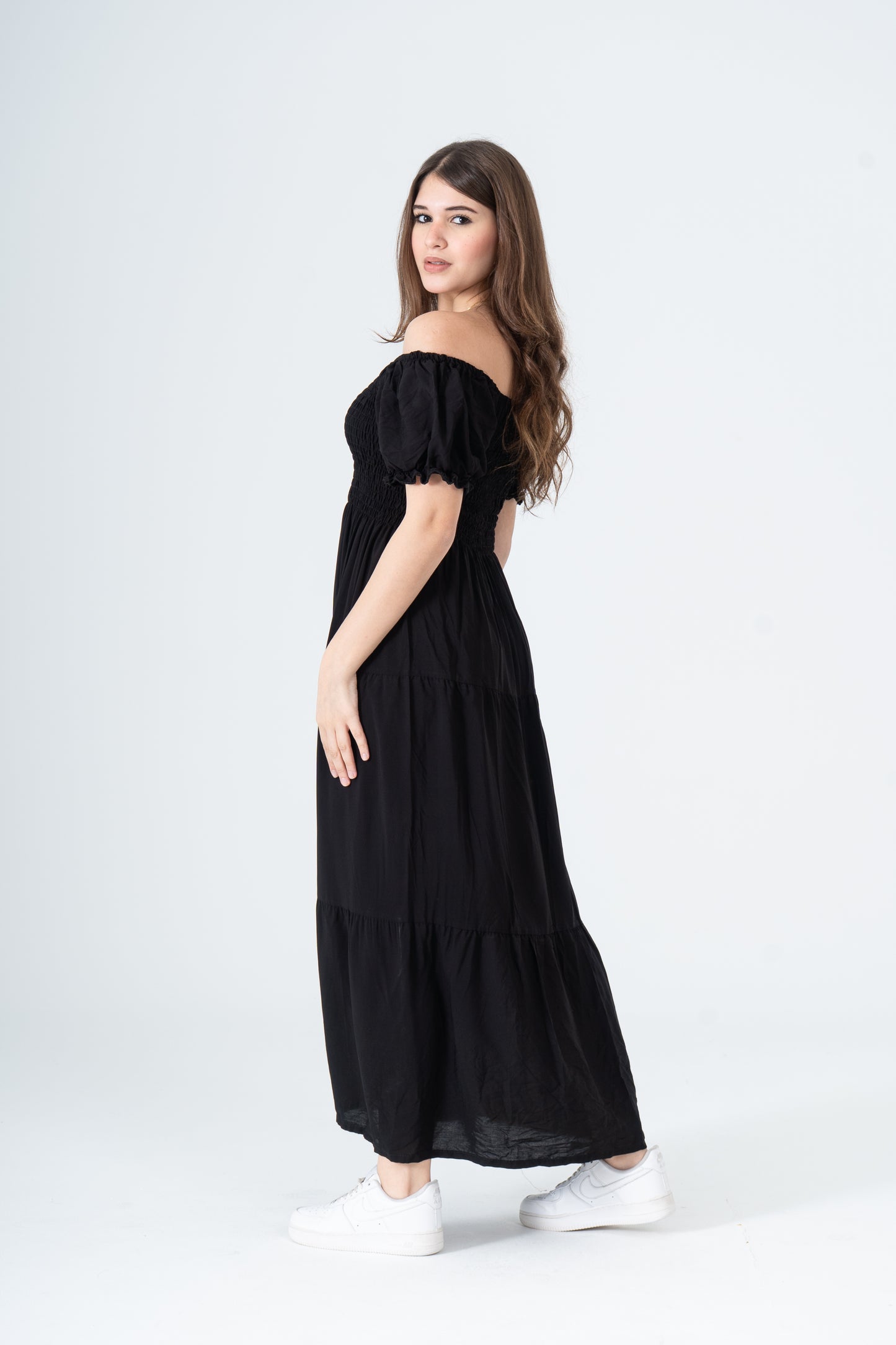 Plain Rayon Short Sleeves Maxi Dress