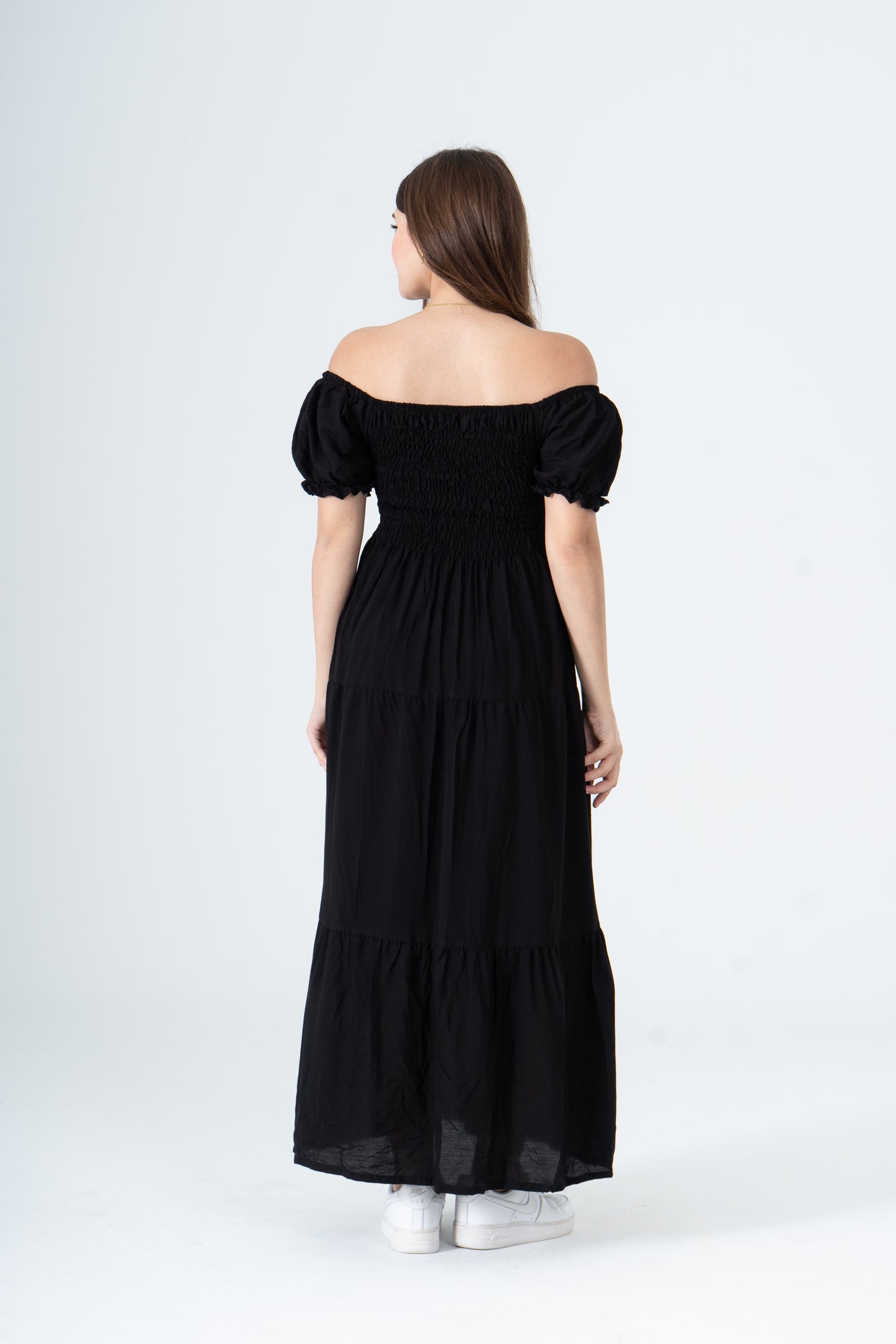 Plain Rayon Short Sleeves Maxi Dress