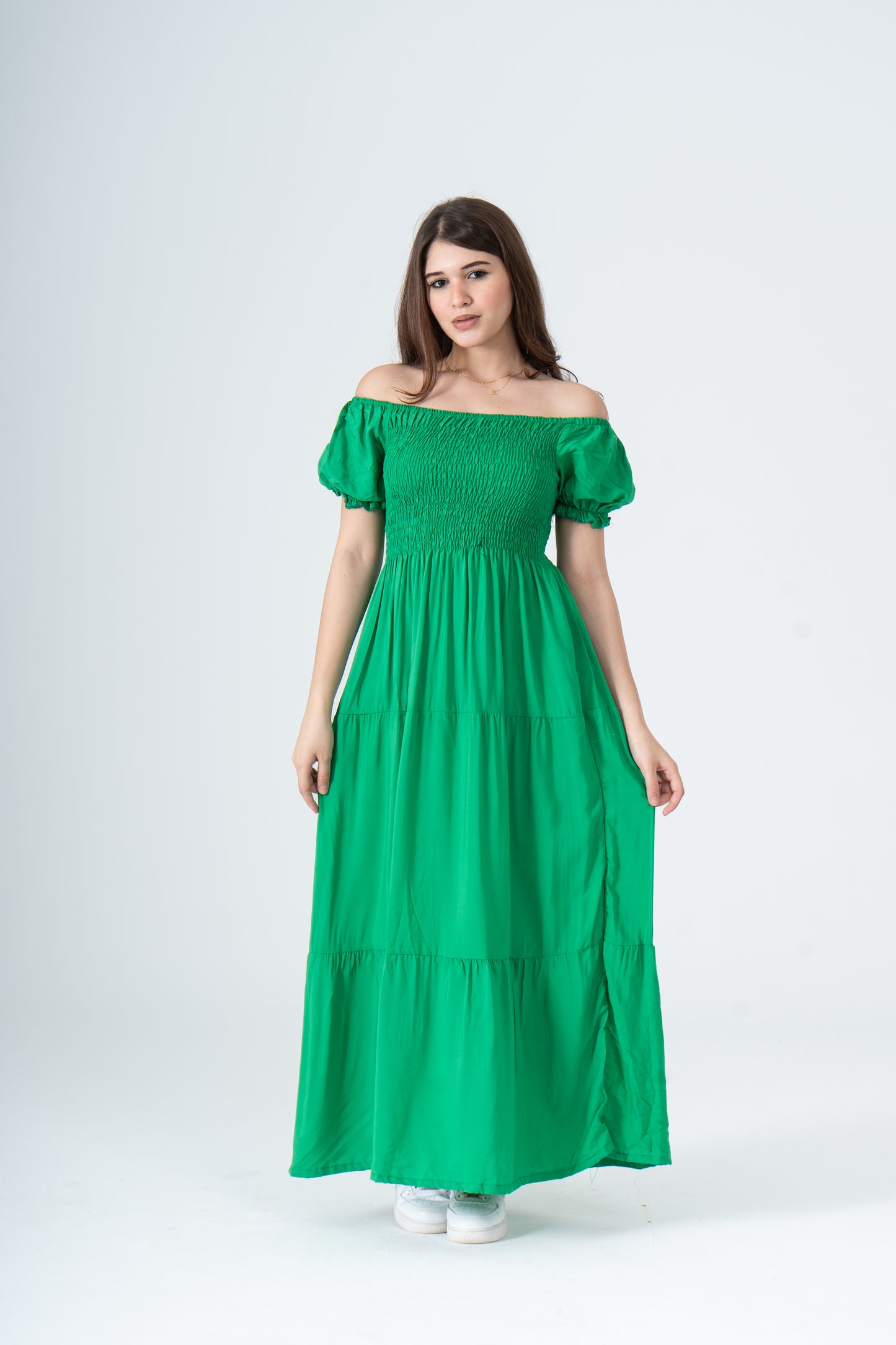 Plain Rayon Short Sleeves Maxi Dress