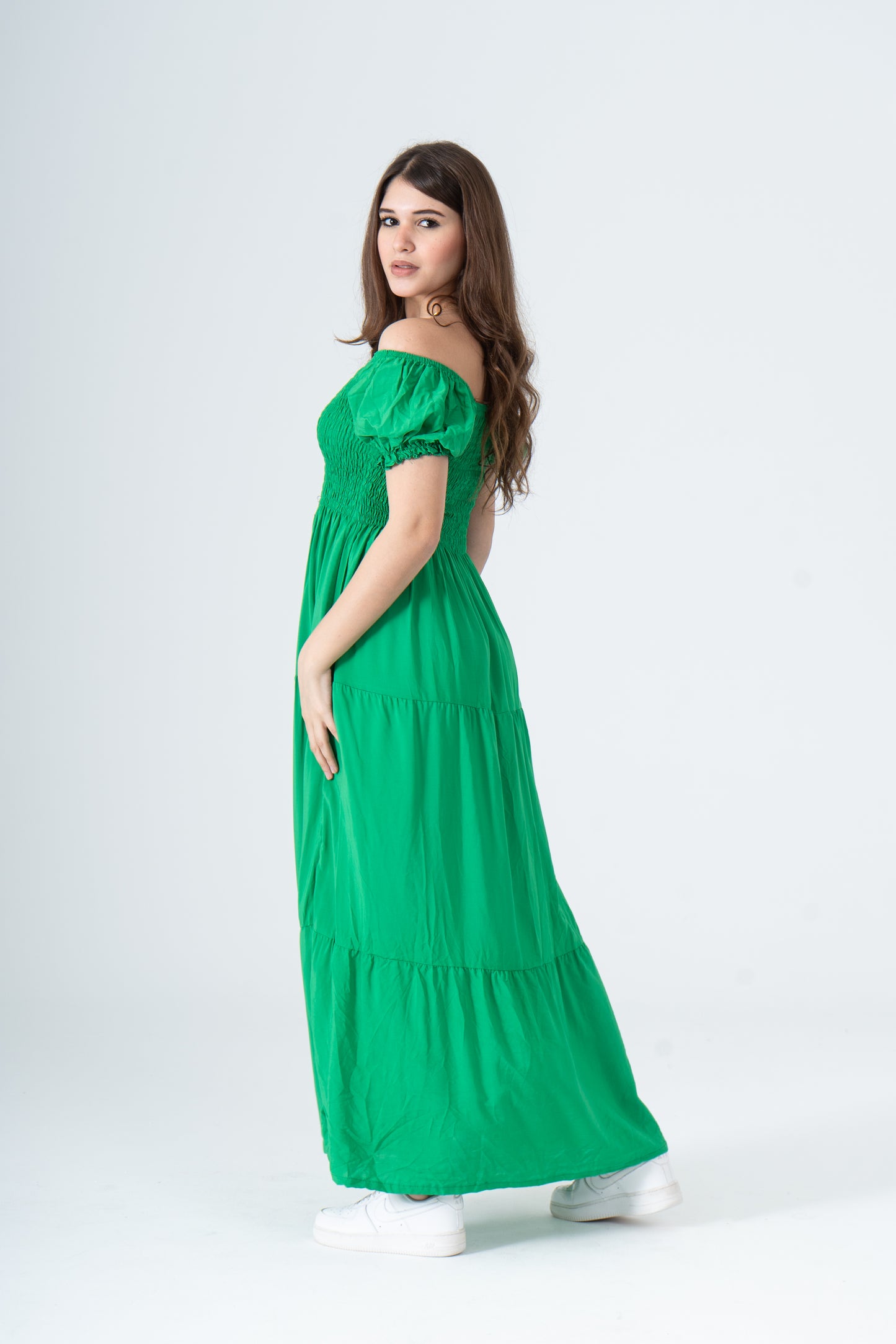 Plain Rayon Short Sleeves Maxi Dress
