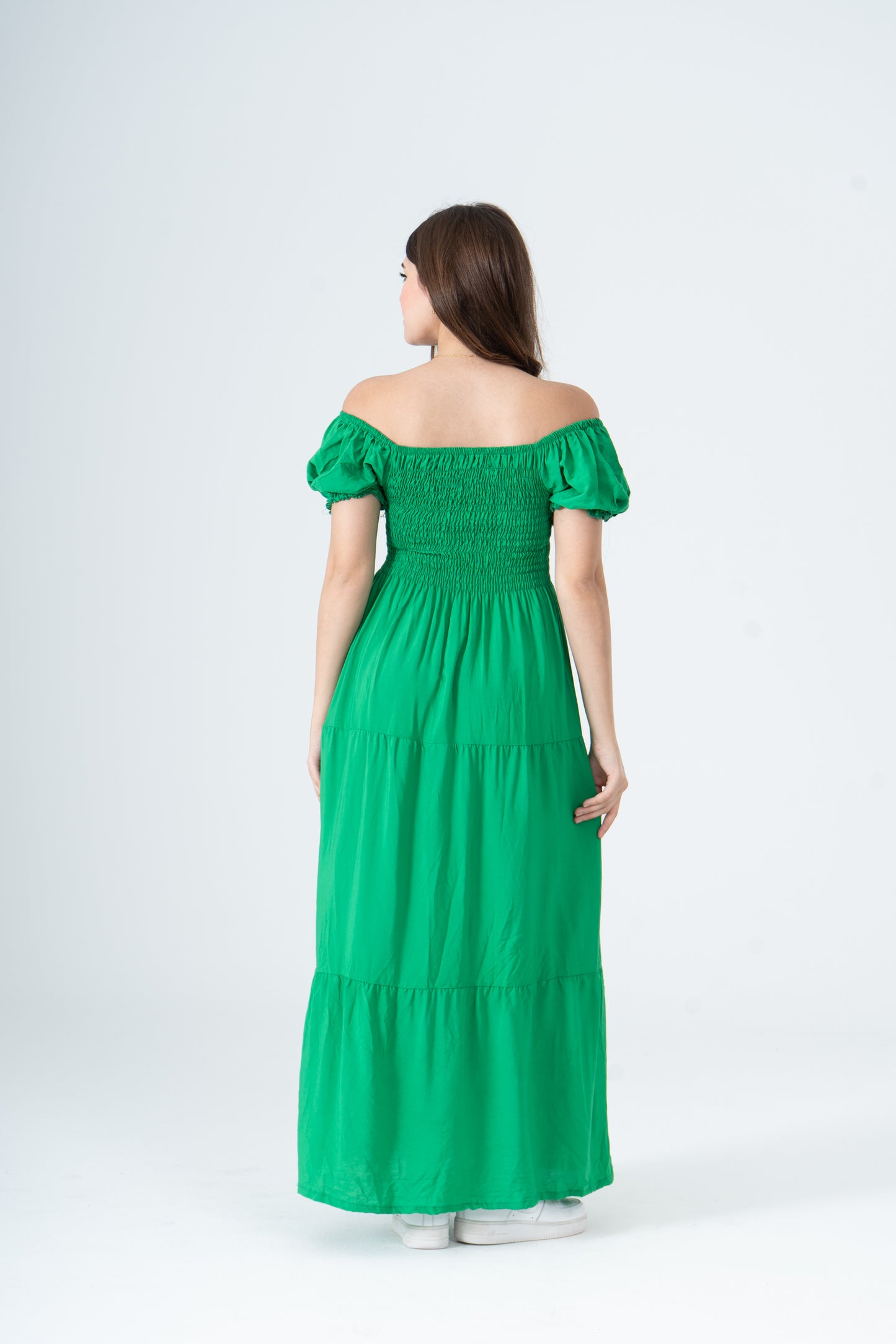 Plain Rayon Short Sleeves Maxi Dress
