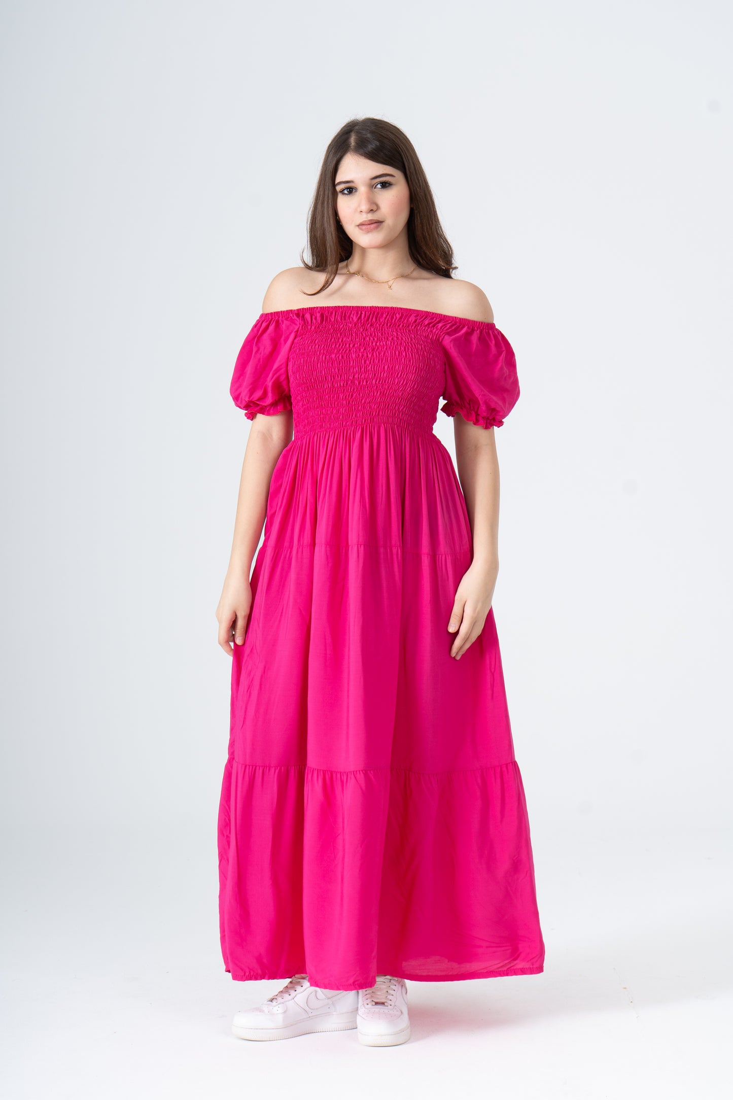 Plain Rayon Short Sleeves Maxi Dress