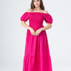 Plain Rayon Short Sleeves Maxi Dress