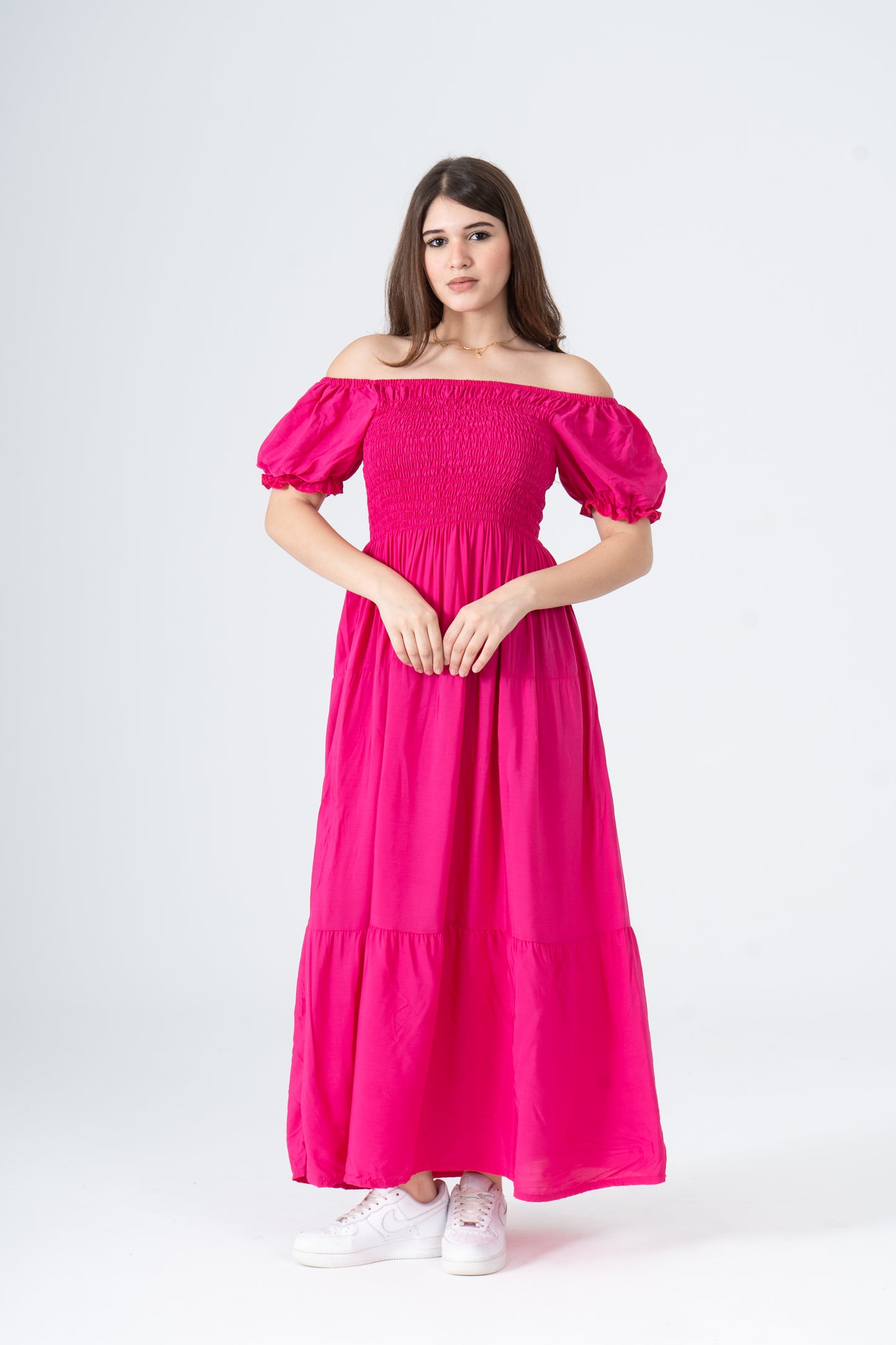 Plain Rayon Short Sleeves Maxi Dress