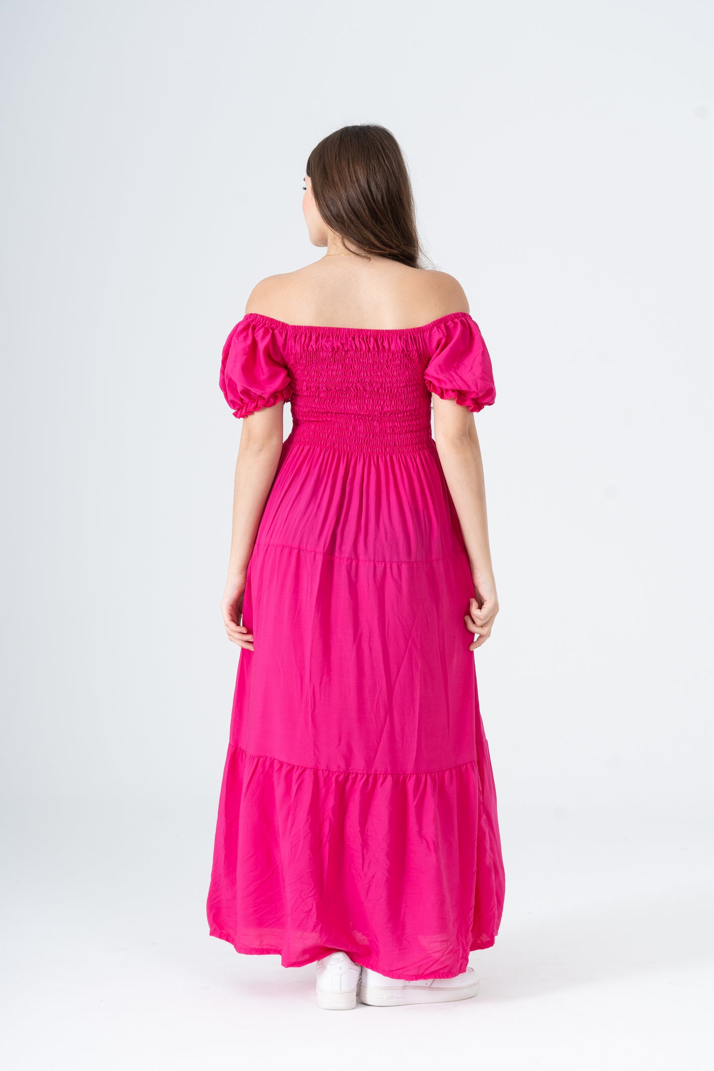 Plain Rayon Short Sleeves Maxi Dress