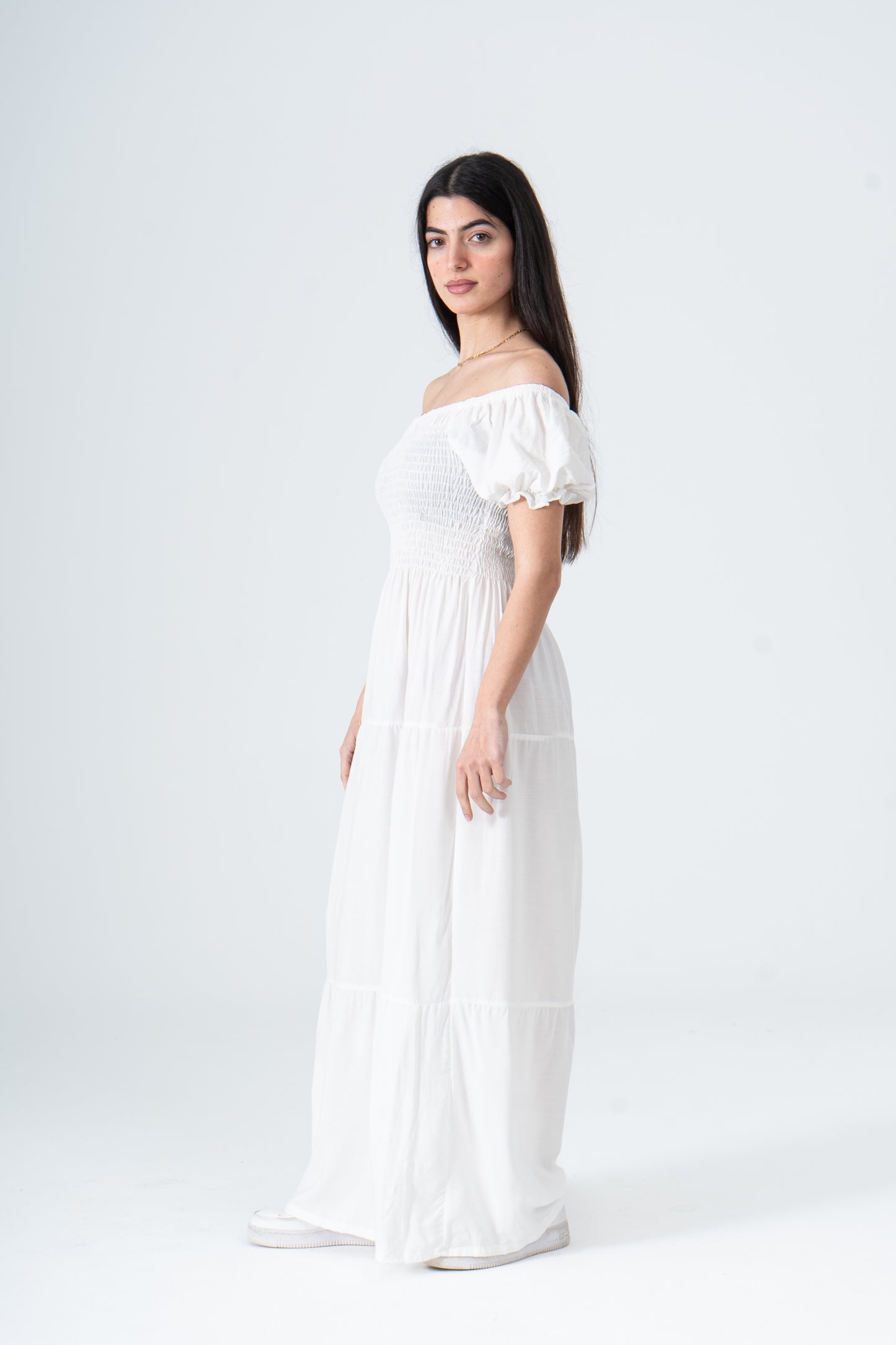 Plain Rayon Short Sleeves Maxi Dress